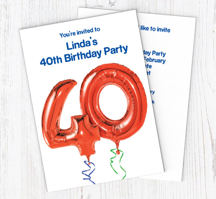 40th red balloon party invitations