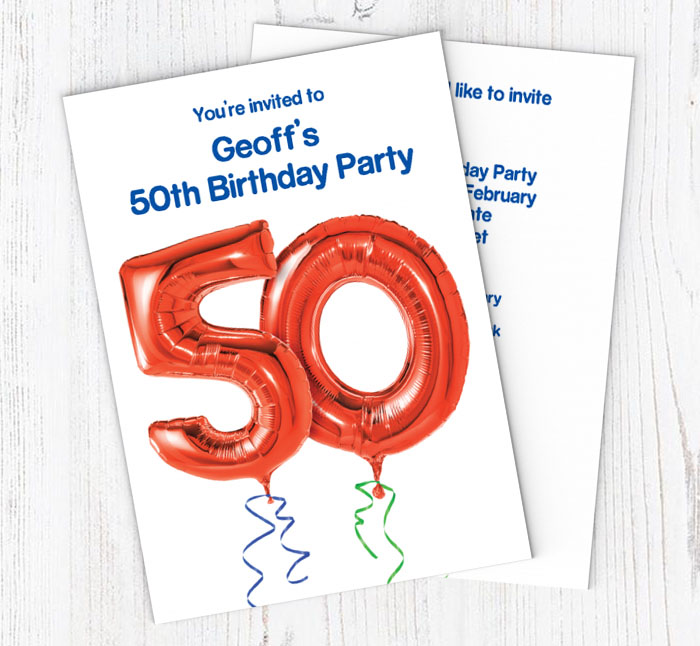 50th red balloon party invitations