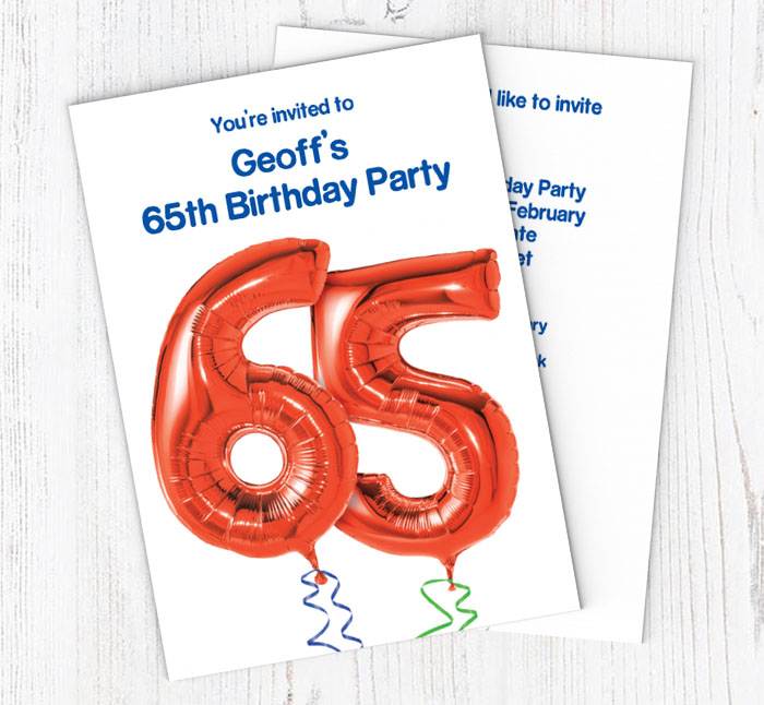 65th red balloon party invitations