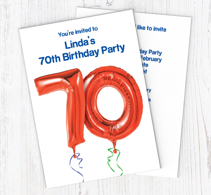 70th red balloon party invitations