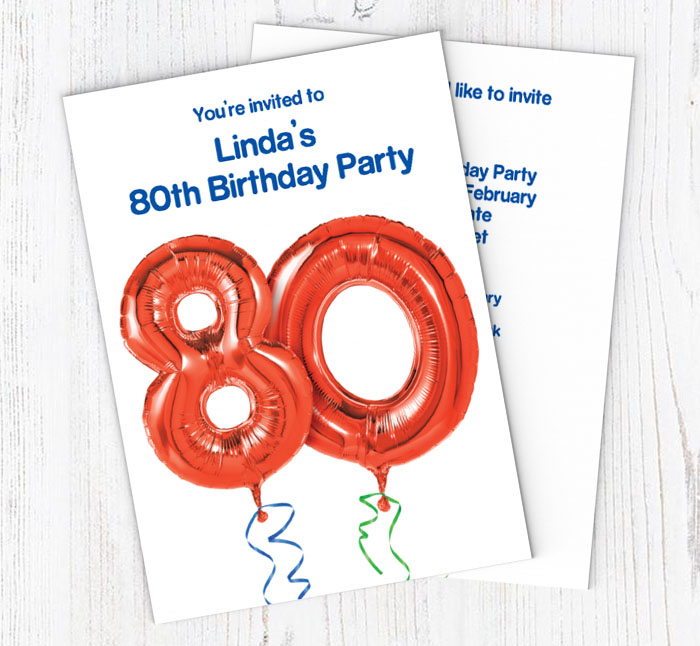 80th red balloon party invitations
