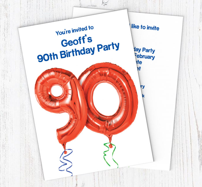 90th red balloon party invitations