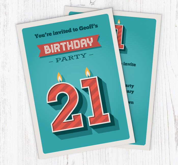 21st retro candles party invitations