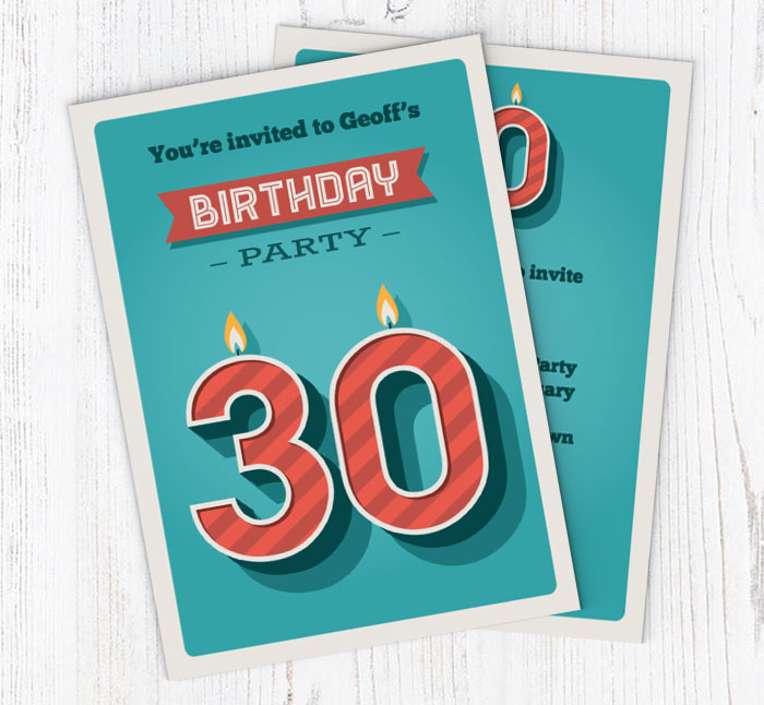 30th retro candles party invitations