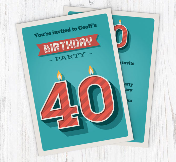 40th retro candles party invitations