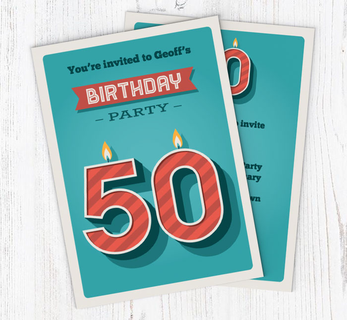50th retro candles party invitations