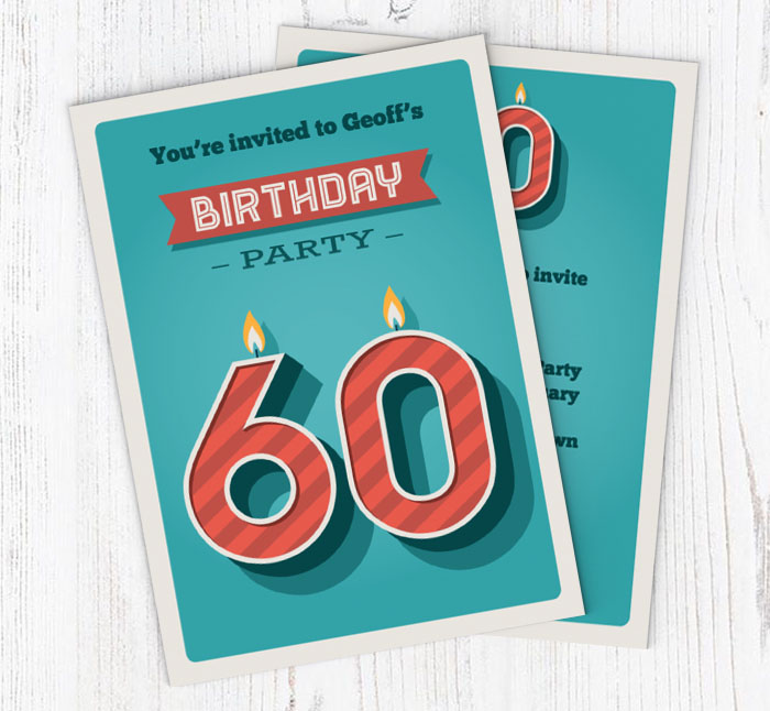 60th retro candles party invitations