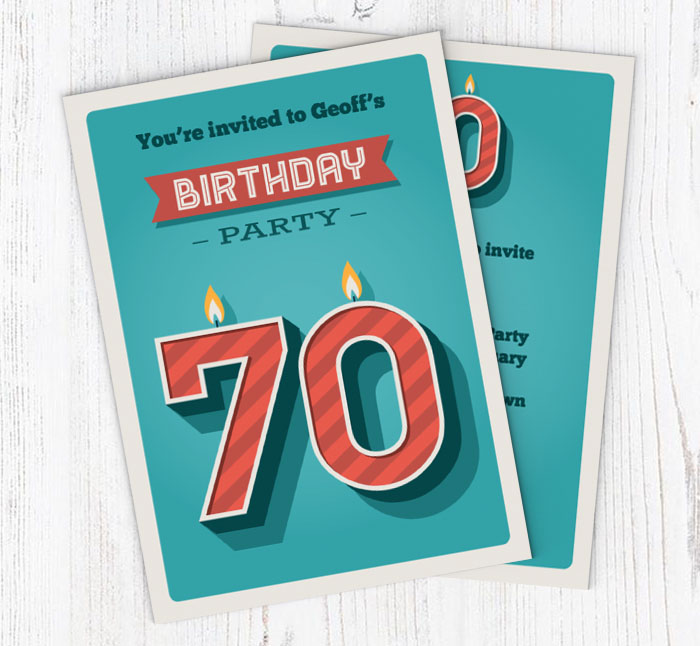 70th retro candles party invitations