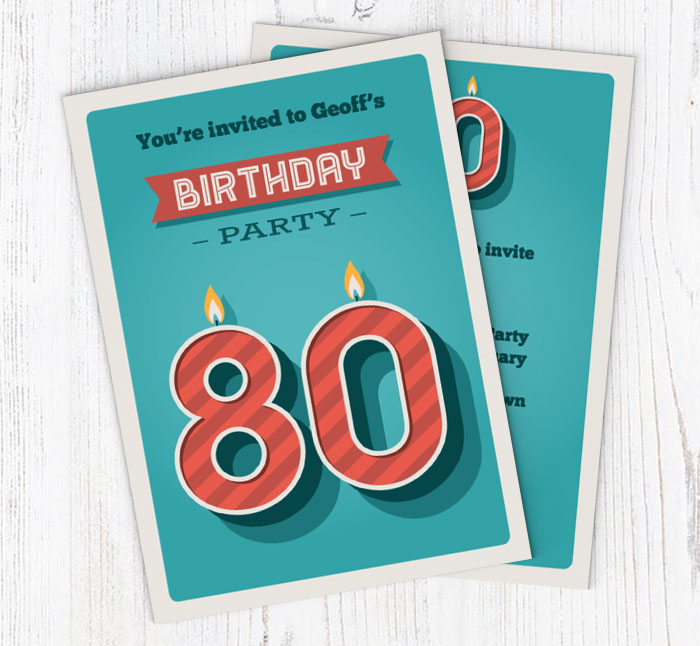 80th retro candles party invitations