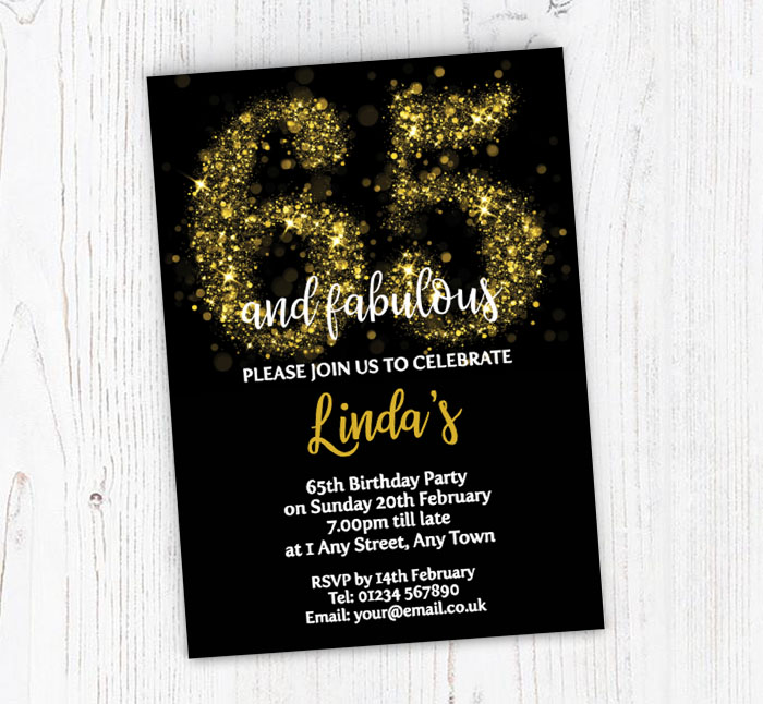 sparkly 65th birthday party invitations