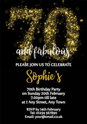 sparkly 70th birthday party invitations