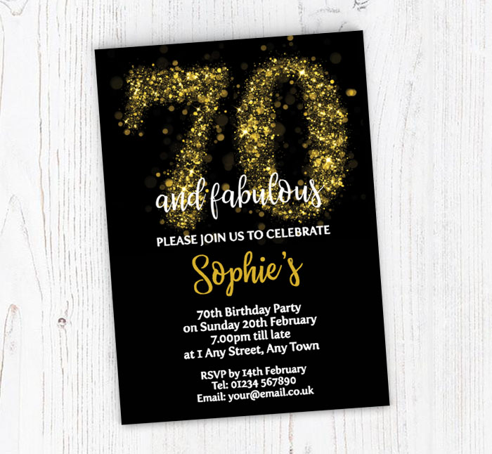 sparkly 70th birthday party invitations