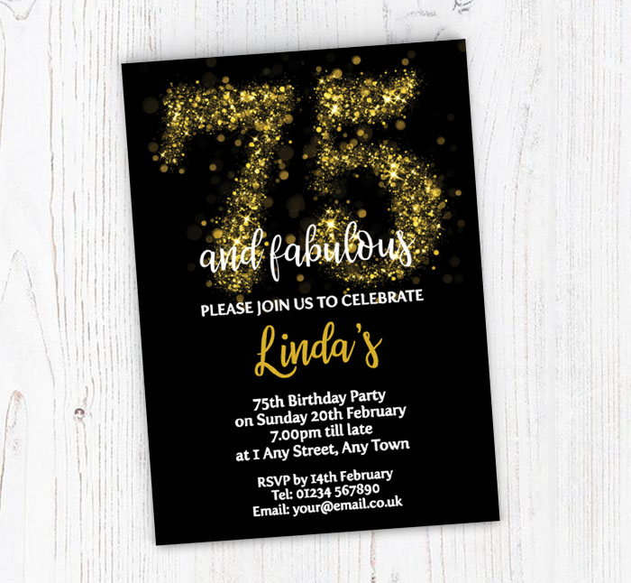 sparkly 75th birthday party invitations