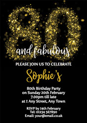 sparkly 80th birthday party invitations