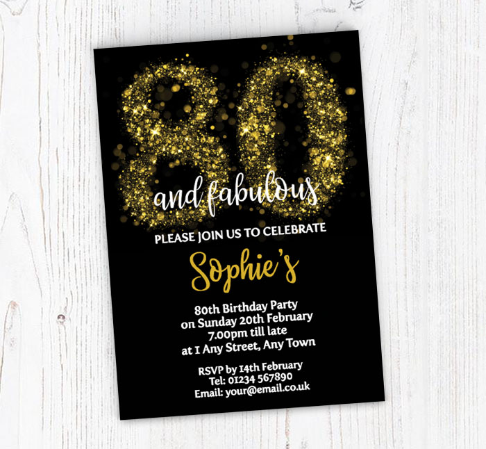 sparkly 80th birthday party invitations