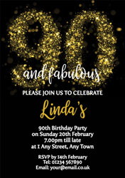 sparkly 90th birthday party invitations