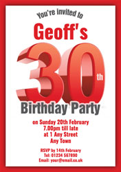 big red 30th birthday party invitations