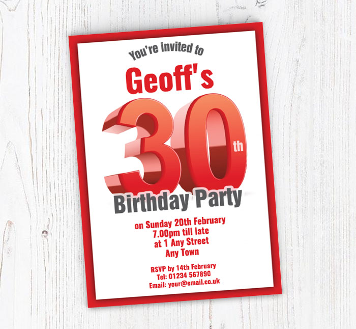 big red 30th birthday party invitations