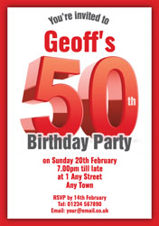 big red 50th birthday party invitations