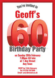 big red 60th birthday party invitations