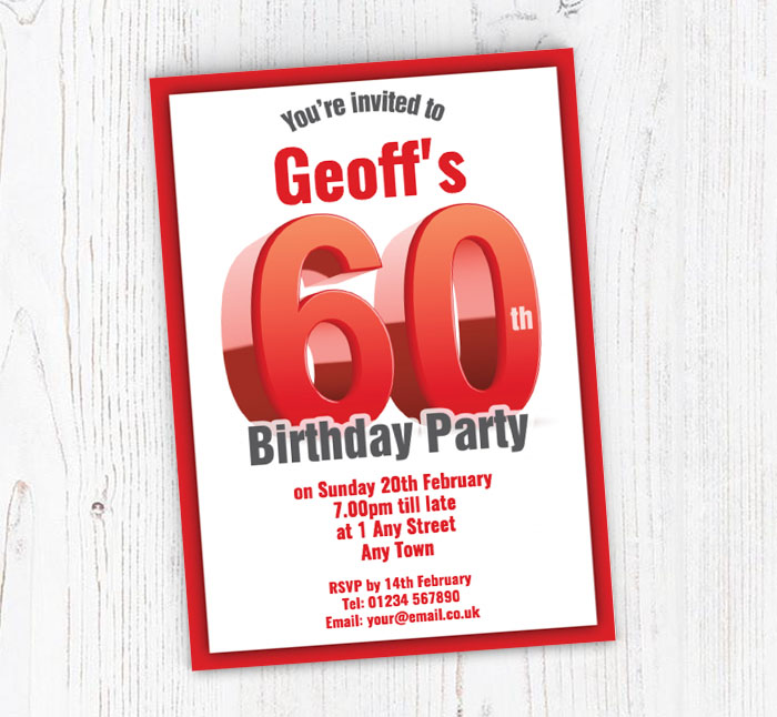 big red 60th birthday party invitations