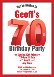 big red 70th birthday party invitations