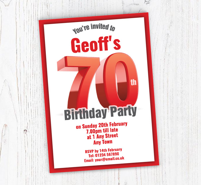 big red 70th birthday party invitations