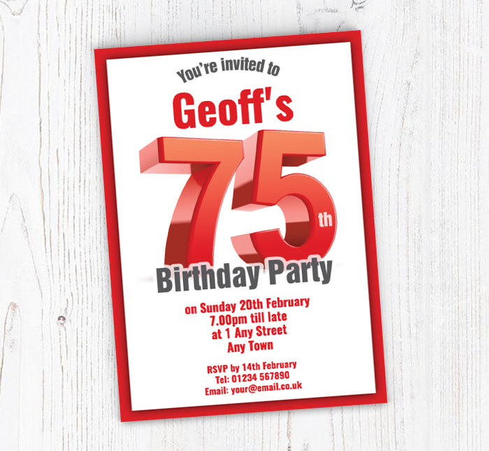 big red 75th birthday party invitations