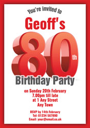 big red 80th birthday party invitations