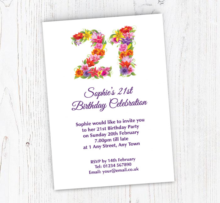 floral 21st birthday party invitations