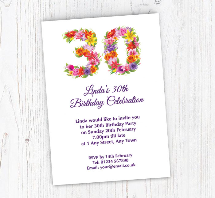 floral 30th birthday party invitations