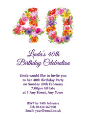 floral 40th birthday party invitations