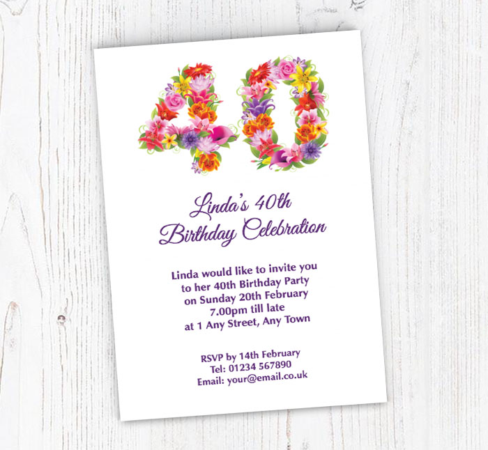 floral 40th birthday party invitations
