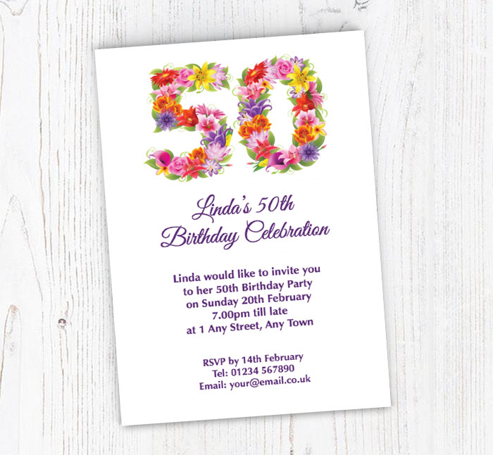 floral 50th birthday party invitations