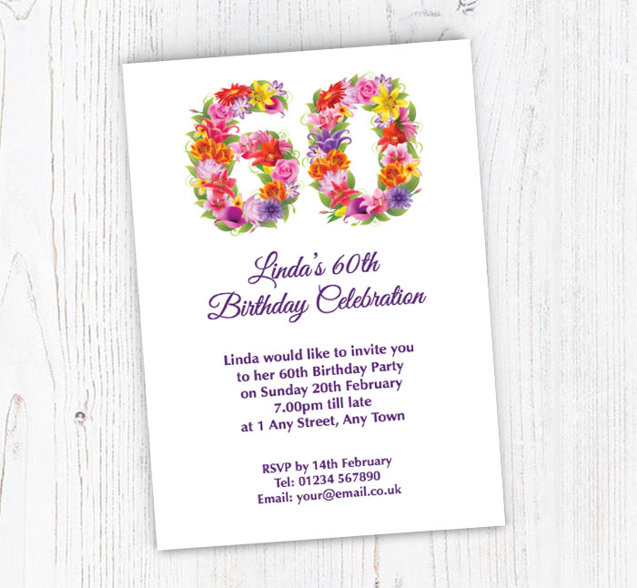 floral 60th birthday party invitations