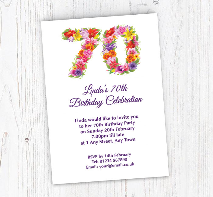 floral 70th birthday party invitations