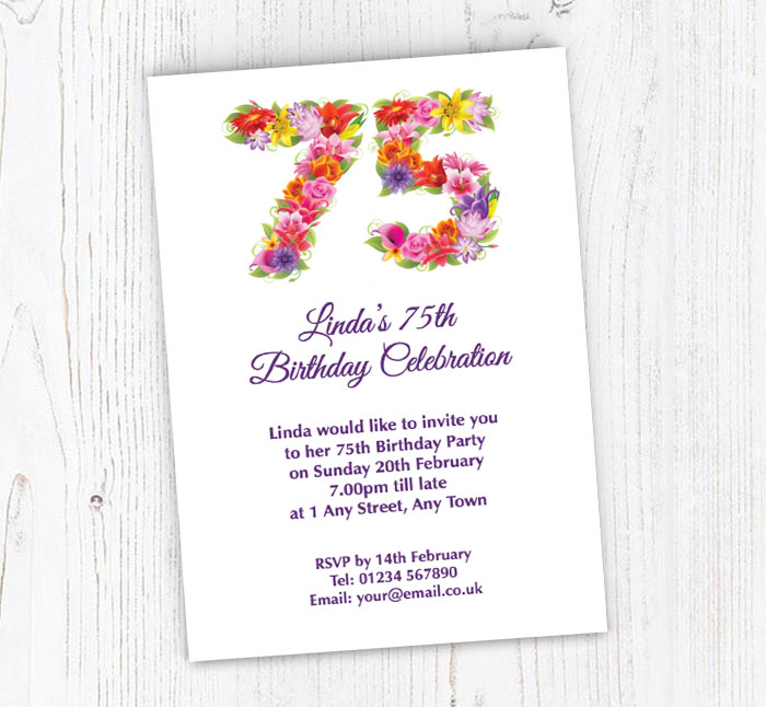 floral 75th birthday party invitations