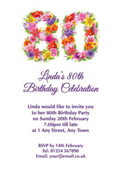 floral 80th birthday party invitations