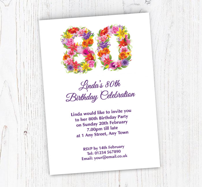 floral 80th birthday party invitations