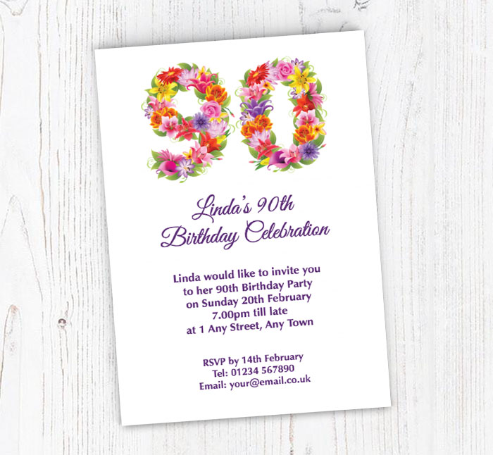 floral 90th birthday party invitations