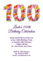 floral 100th birthday party invitations