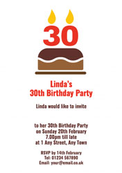 30th candles on cake party invitations