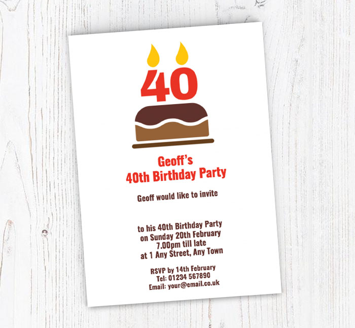 40th candles on cake party invitations