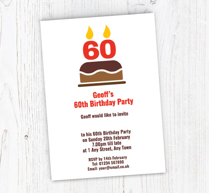 60th candles on cake party invitations
