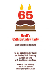 65th candles on cake party invitations