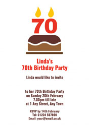 70th candles on cake party invitations