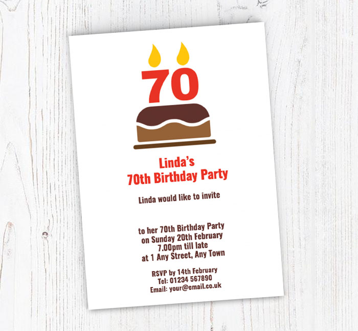 70th candles on cake party invitations