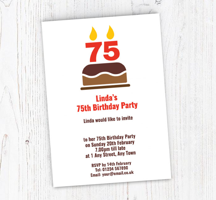 75th candles on cake party invitations