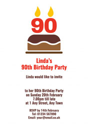 90th candles on cake party invitations