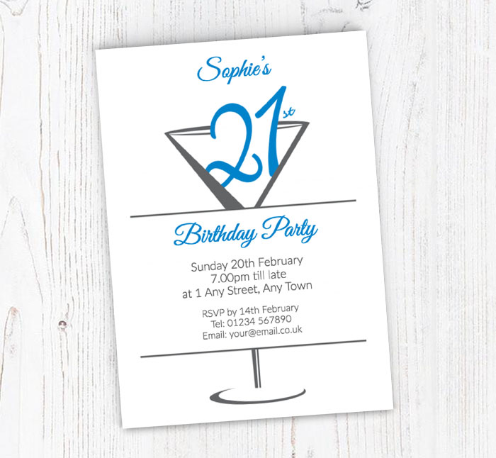 cocktail glass 21st party invitations
